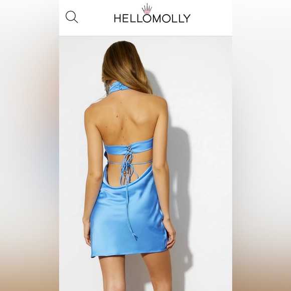 HELLOMOLLY Satin Mini Dress Blue XS - Picture 2 of 5